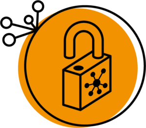 Illustration/Logo de la démarche Open Data Pays Basque. Un rond orange et à l'intérieur dessiner un cadenas ouvert